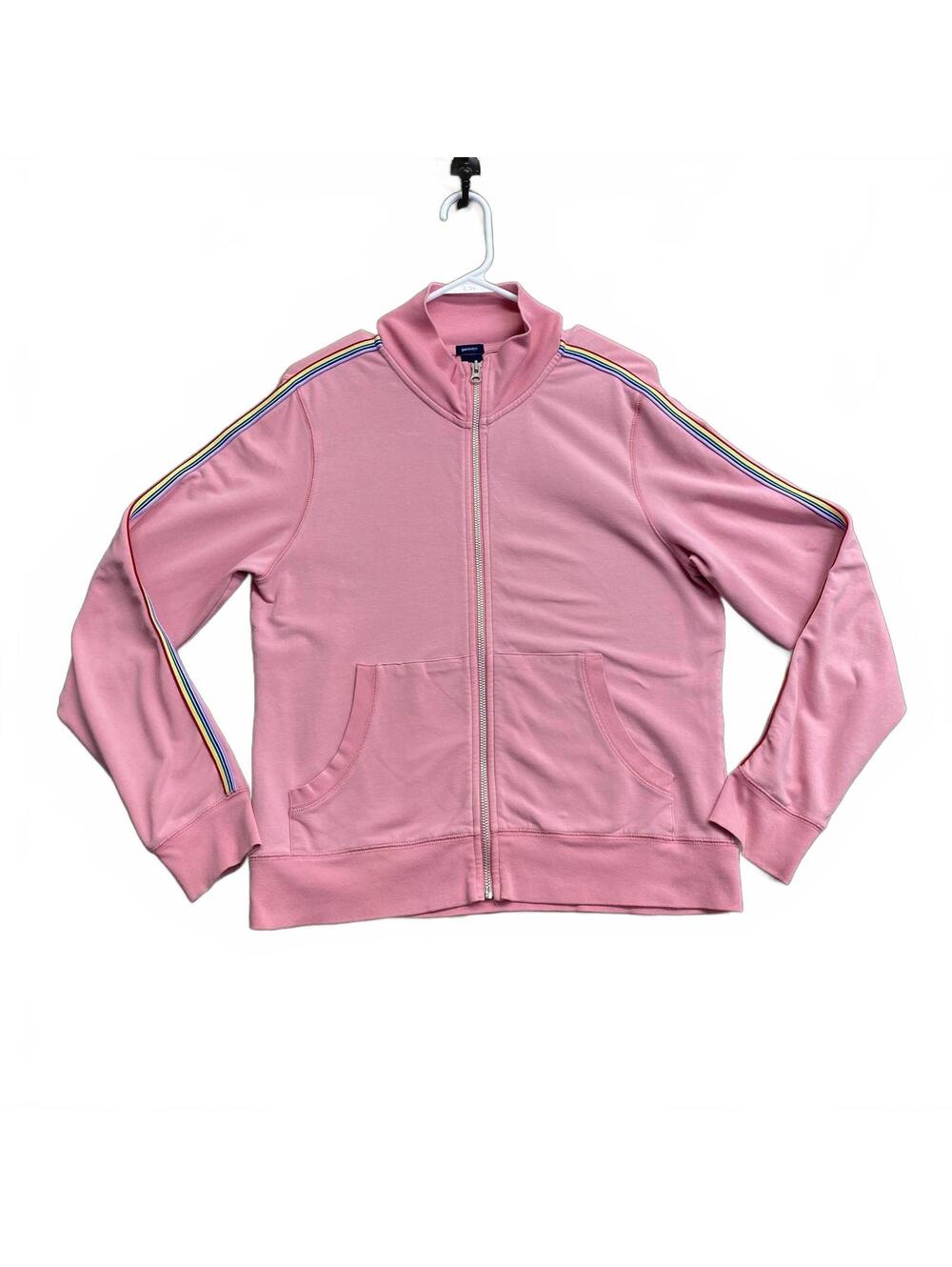 VTG 2005 Gap Pink Full Zip Track Jacket Rainbow Stripe Detail Gapstretch Women L